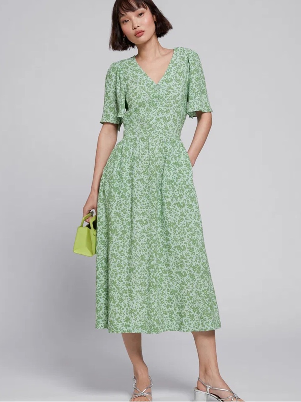 & Other Stories Floral Flutter Sleeve Midi Dress
